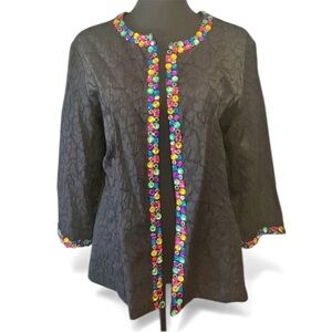 Analog Black Blazer with Colorful Gems Trim